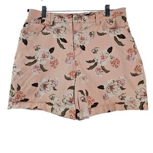 Gloria Vanderbilt Women's Amanda Basic Jean Shorts Pink Floral Spring Sz 12